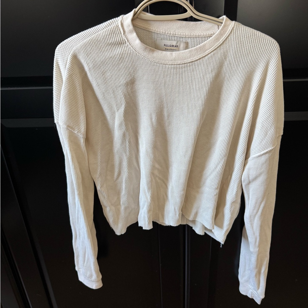 Pull&bear waffle top long sleeve cropped